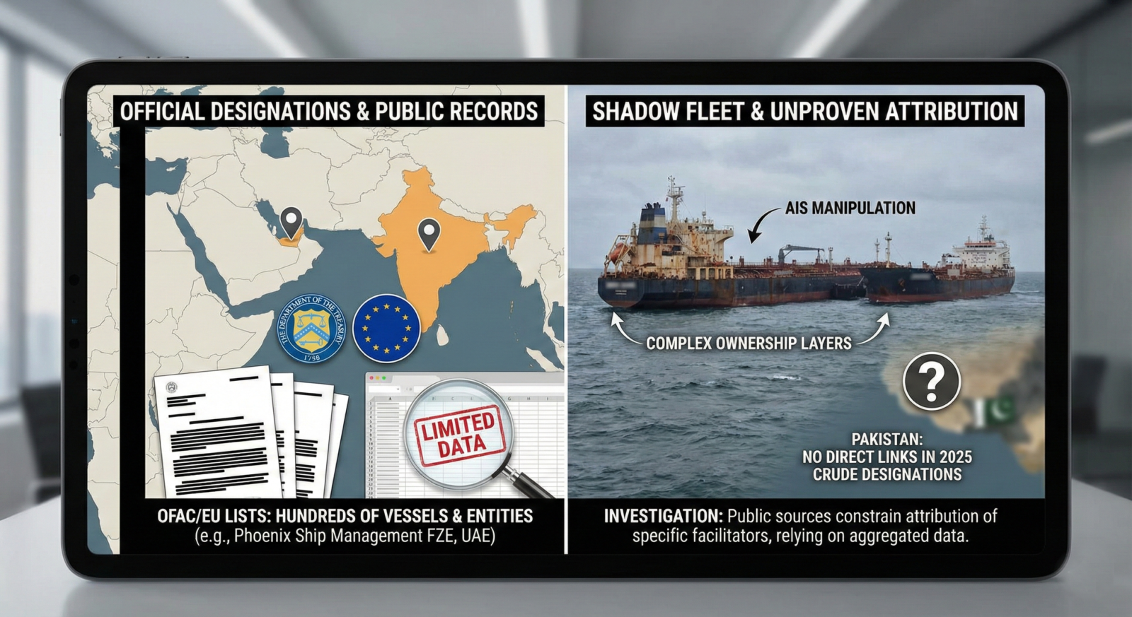 Evidentiary Limits in Public Sources Restrict Attribution of Specific Sanctions Evasion Facilitators in South Asia and Middle East for Russian and Iranian Oil